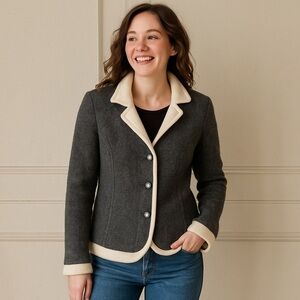Witteveen Charcoal & Cream Trim Wool-Blend Jacket S